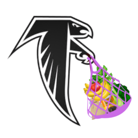 Falcon illustration with net of vegetables.